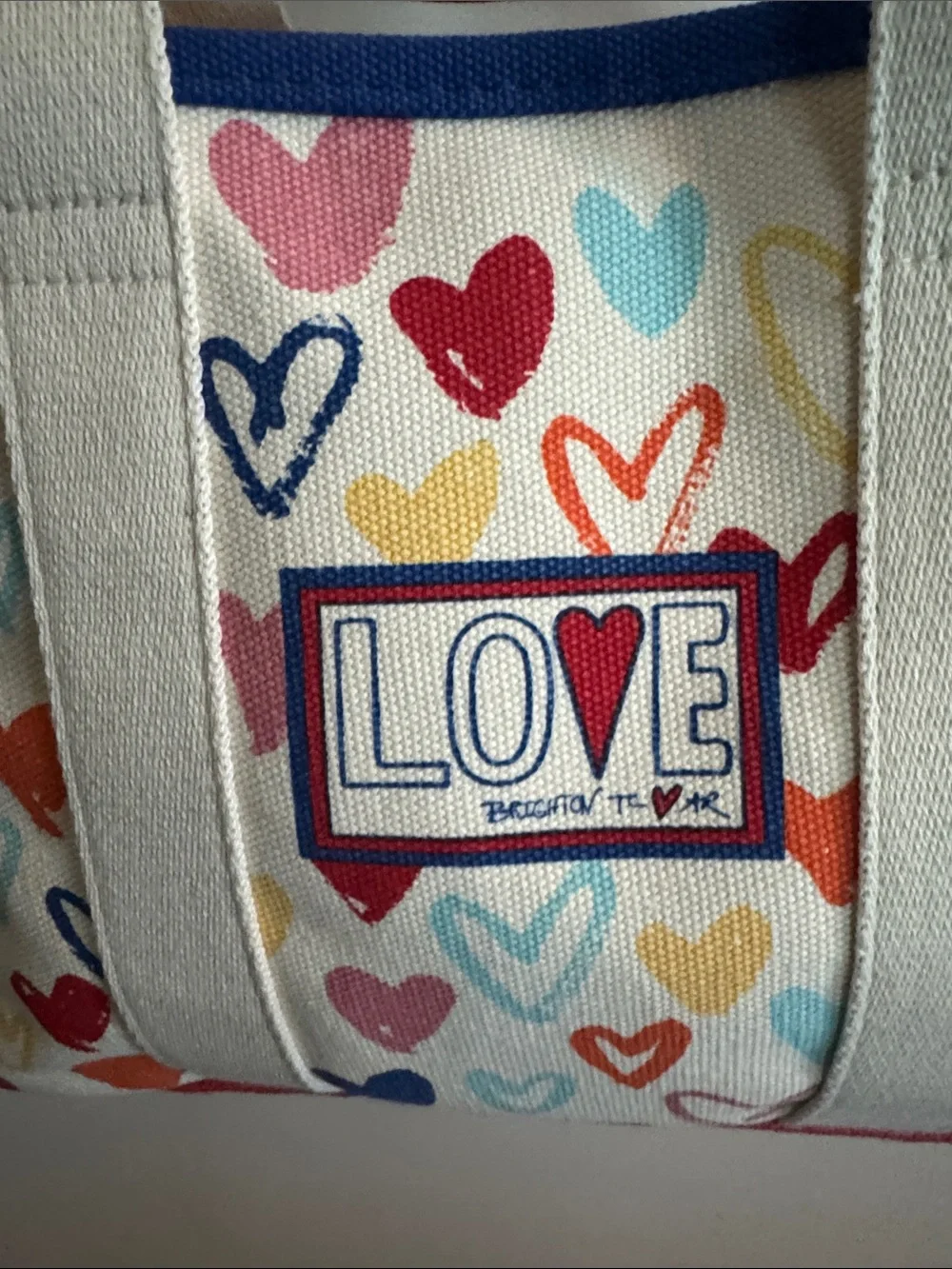 Brighton LOVE Heart Canvas Crossbody Bag - Cream with Multicolor Hearts - Picture 2 of 7